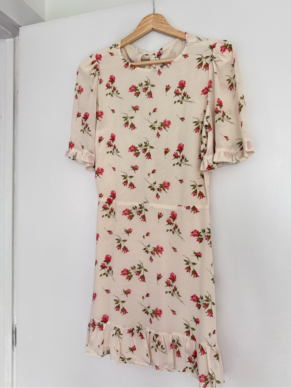 Reformation Cream Mini Dress with Pink Floral Print